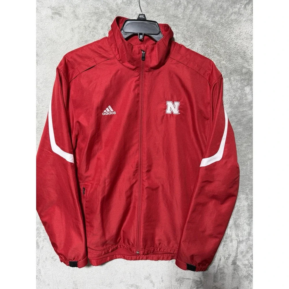 NEBRASKA Corn Huskers Jacket mens L Adidas Windbreaker Full‎ Zip red